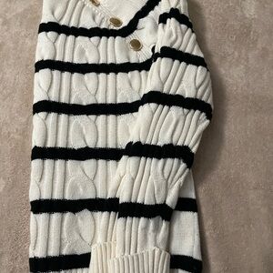 Talbots White and Navy Blue Striped Sweater